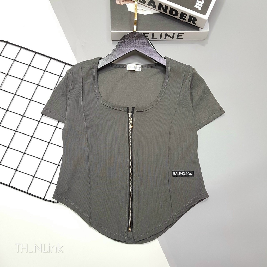 Áo thun cổ tròn khoá kéo ngực_áo kiểu sexy chất thun bozip mềm mịn | BigBuy360 - bigbuy360.vn