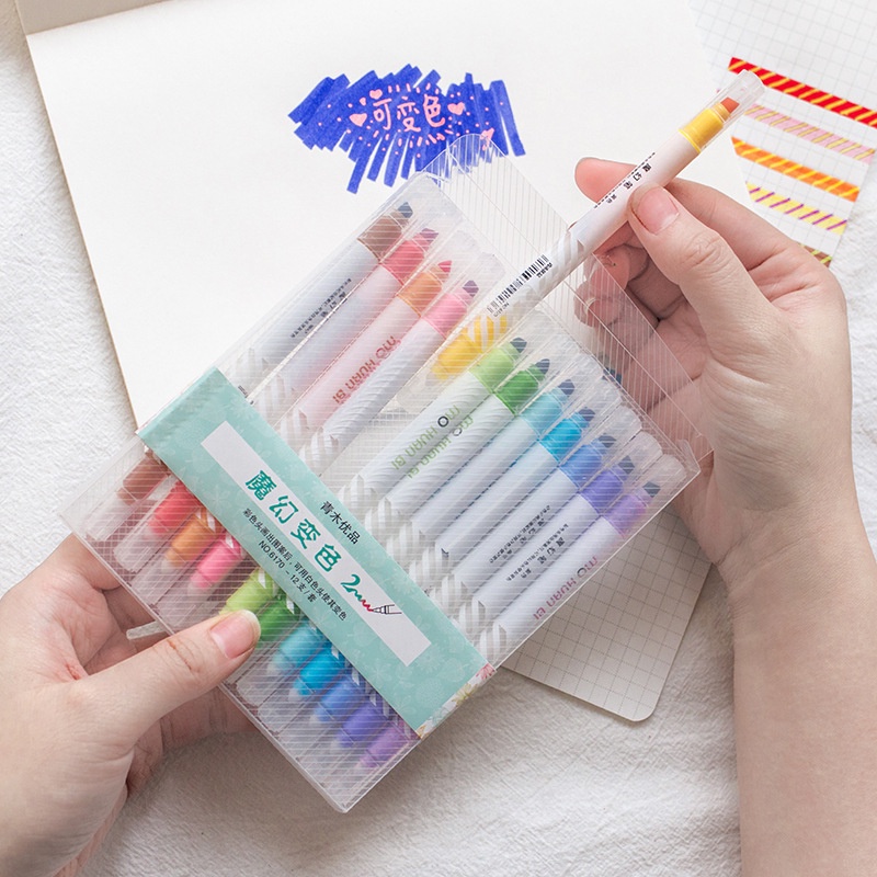 Set 12 bút dạ quang/ highlight đổi màu - Dear Shubin