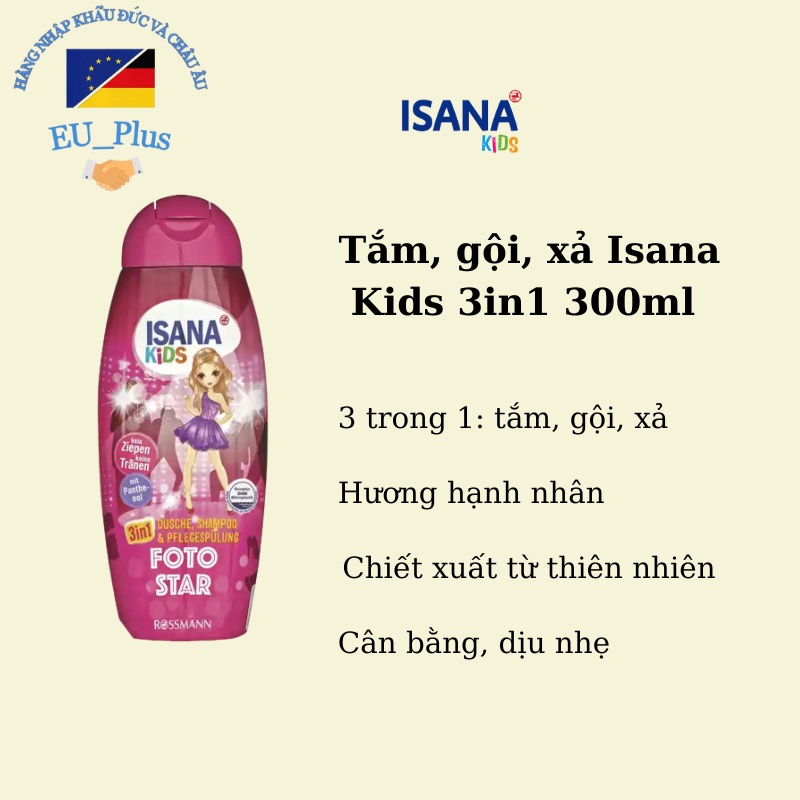 Sưa tắm gội và xả isana kids 3in1 dành cho bé - Đức - 300ml
