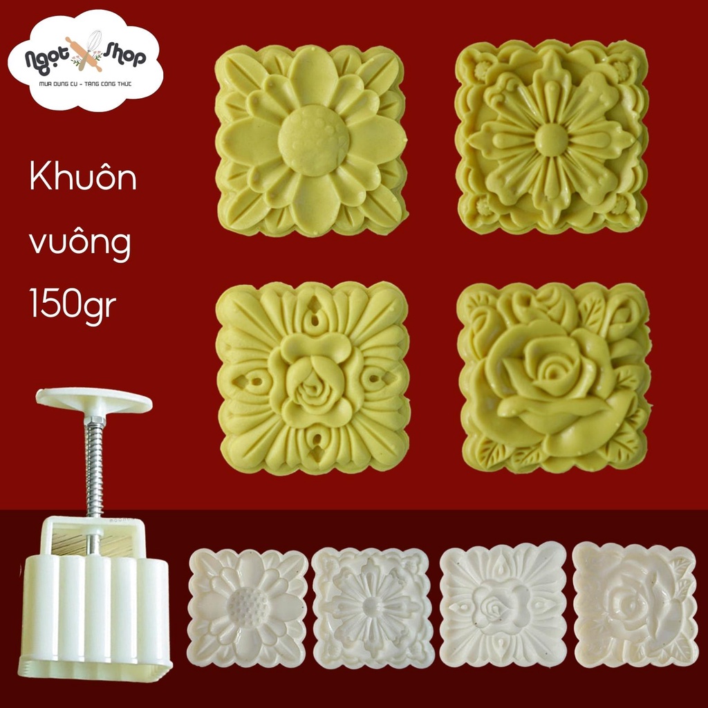 Khuôn trung thu tròn lò xo kèm 4 mặt khuôn (150gr)
