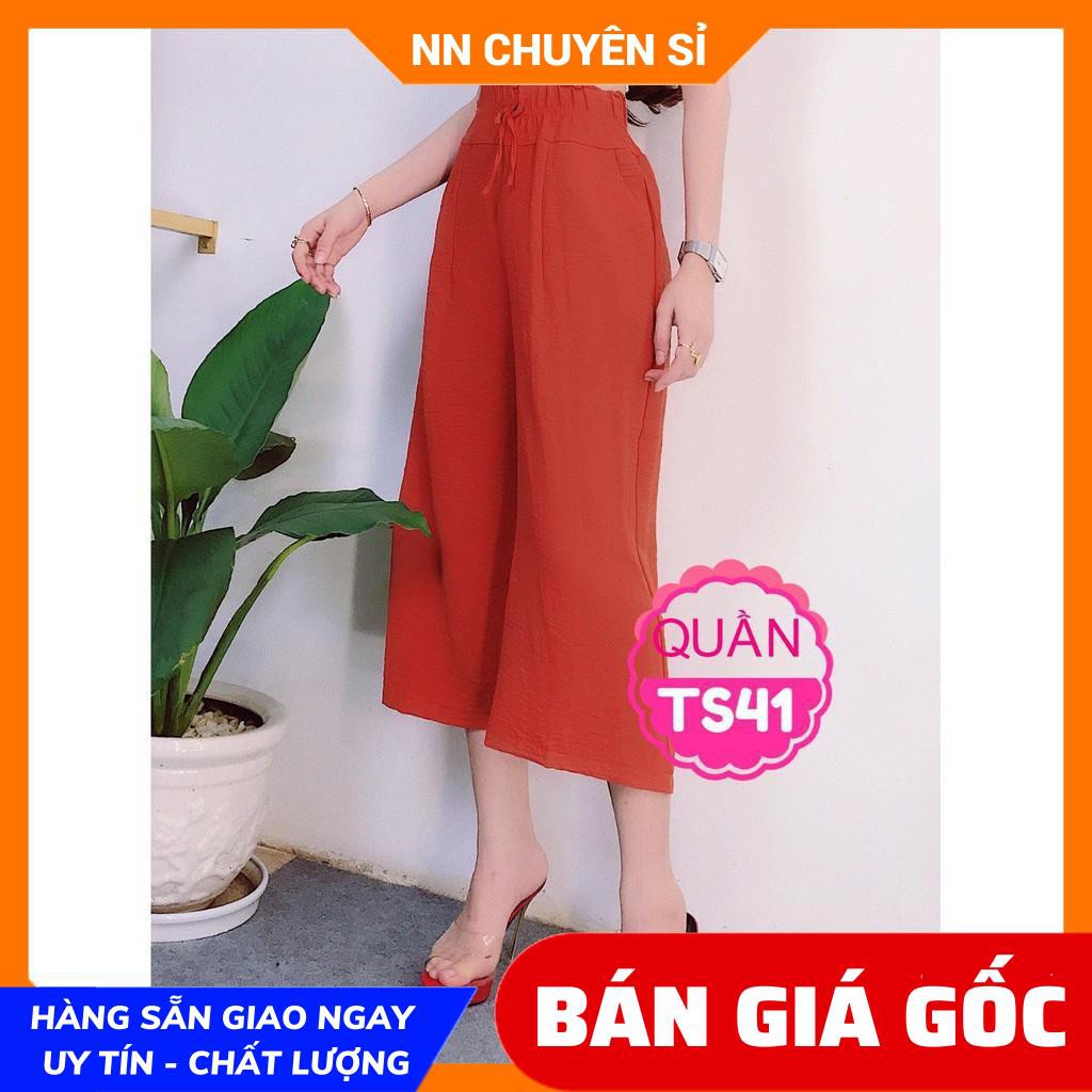 Quần ống rộng lửng nữ chất đũi siêu mềm mịn lưng thun co giãn thoải mái TS41