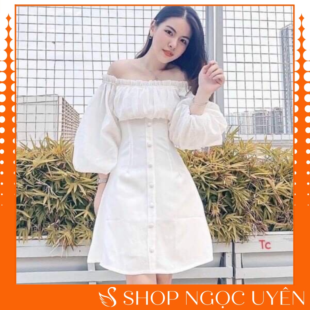 Váy babydoll trễ vai - Đầm trắng nữ bánh bèo tiểu thư, babydoll mặc đi biển đẹp hàn quốc ulzzang