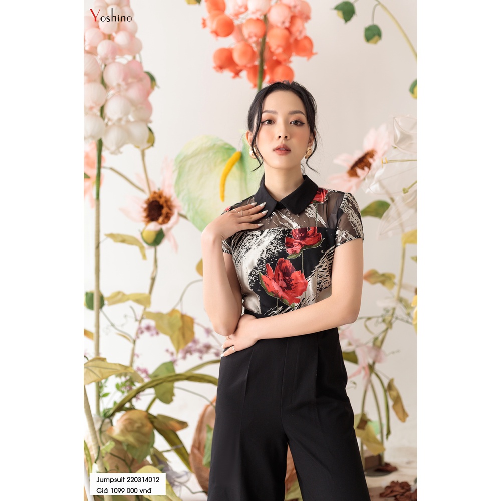 Jumpsuit Họa Tiết Hoa Dáng Suông YOSHINO Sang Trọng Chất Liệu Co Giãn Thoải Mái 220314012