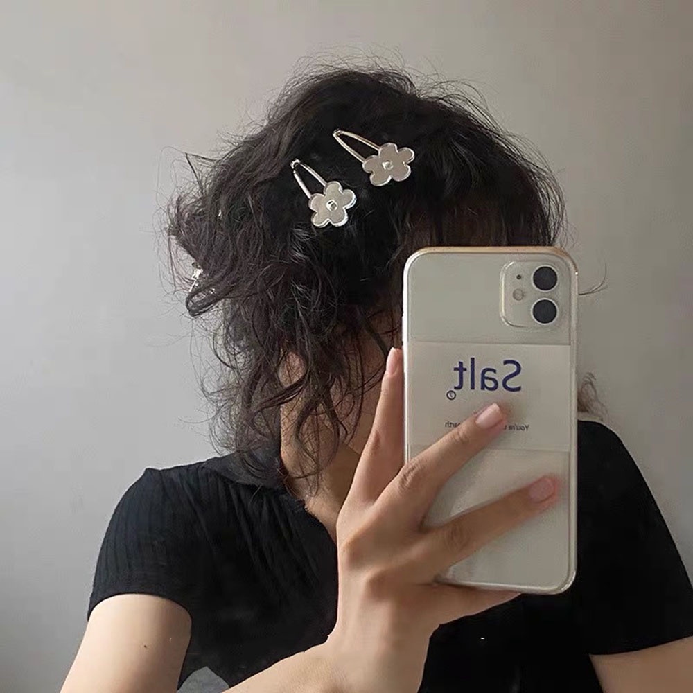 1 Kẹp Tóc Hình Hoa Tulip Tráng Gương Màu Bạc Phong Cách Vintage