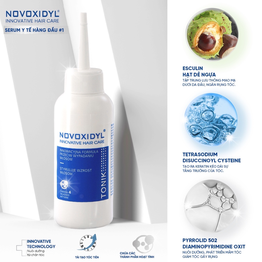 [CHÍNH HÃNG] Serum / Dầu ủ ngăn rụng tóc y tế Novoxidyl (Nhập khẩu Ba Lan) giúp tăng mọc tóc, ngừa rụng, giảm hói đầu