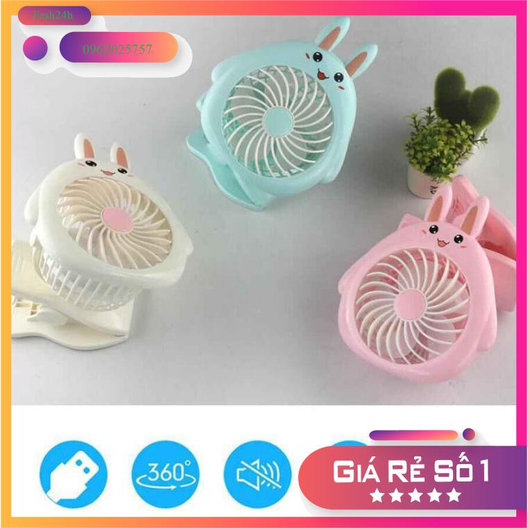 Quạt kẹp xe đẩy cho bé hình thỏ - Sạc tích điện - Thích hợp cho dân Văn Phòng, Xoay 360 độ, Kẹp chắc chắn – Siêu Mát