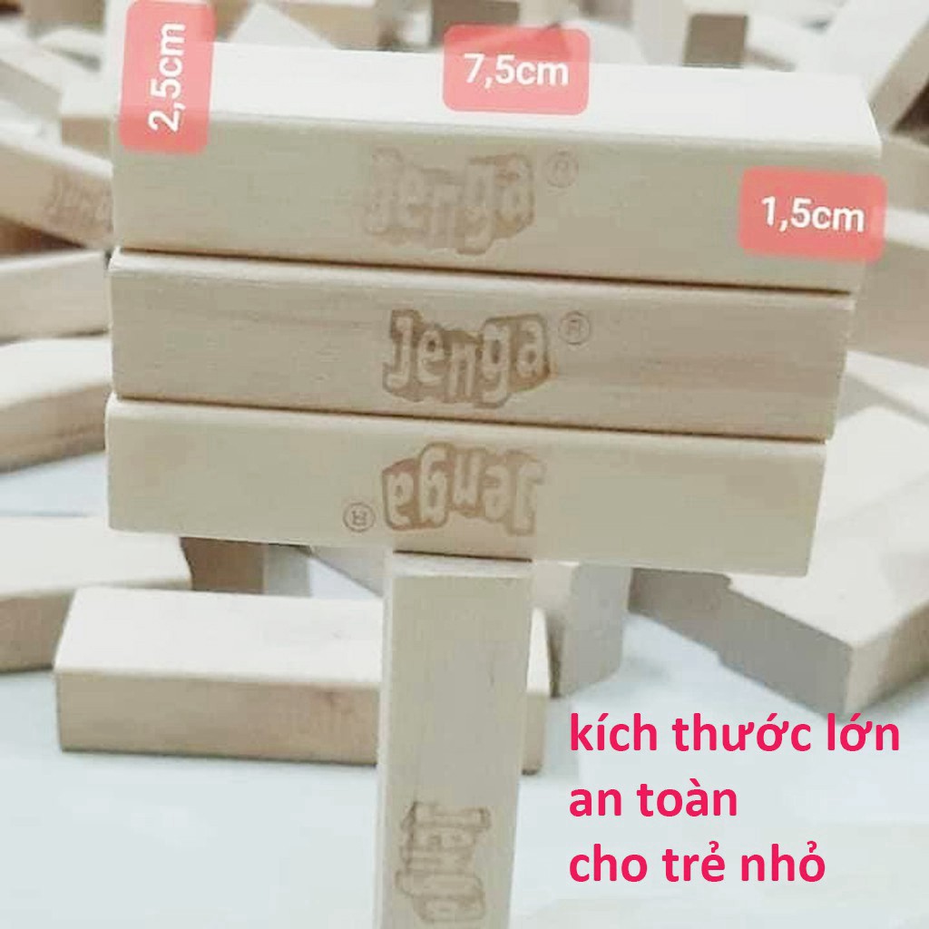 Bộ Rút Gỗ Đồ Chơi Xếp Hình Domino Montessori Rèn Luyện Trí Thông Minh Tránh Xa Điện Thoại (54 Thanh Cỡ Lớn)