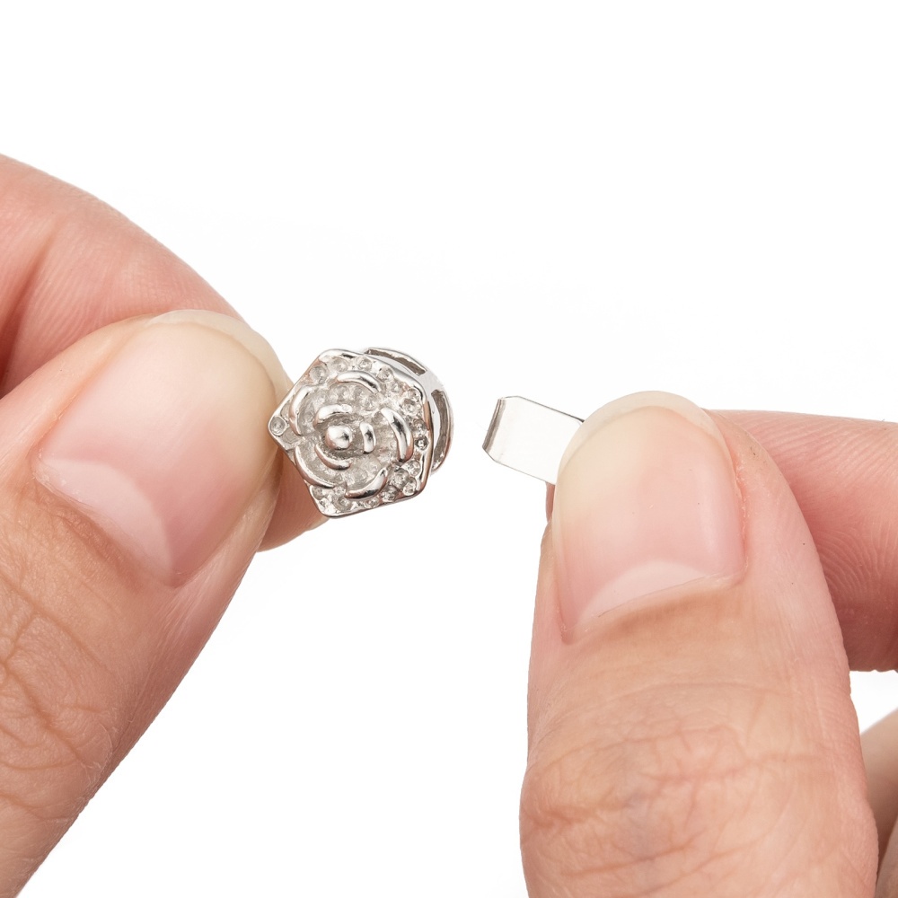 Set 5 chốt khóa hình hoa bằng đồng mạ bạch kim   10x15mm lỗ 1~2mm