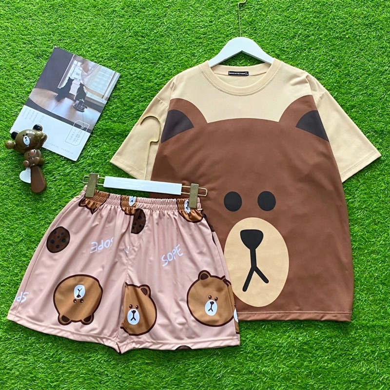 Đồ bộ ngủ nam nữ mặc nhà chất thun co giãn thoải mái form set áo tay lửng in hình dễ thương