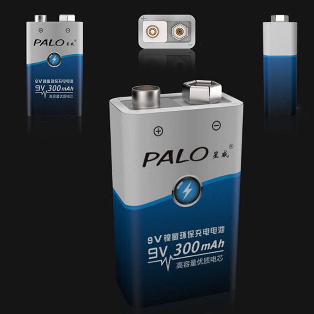 Bộ 2 Pin Vuông 9v Sạc Lại Palo 300mAh + Tặng Sạc Pin Vuông 9v