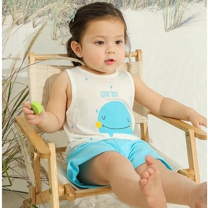 AS015 Bộ ba lỗ La pomme cá voi xanh cho bé trai bé  gái size từ 6 tháng đến 5 tuổi chất Modal