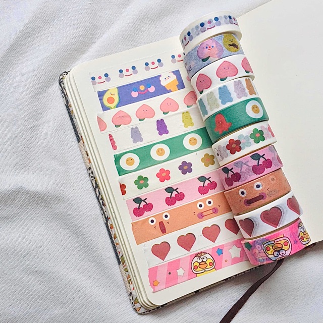 Cuộn Washi Tape Style Hàn Quốc - Băng Dính Hoạ Tiết Trang Trí Sổ Bullet Journal