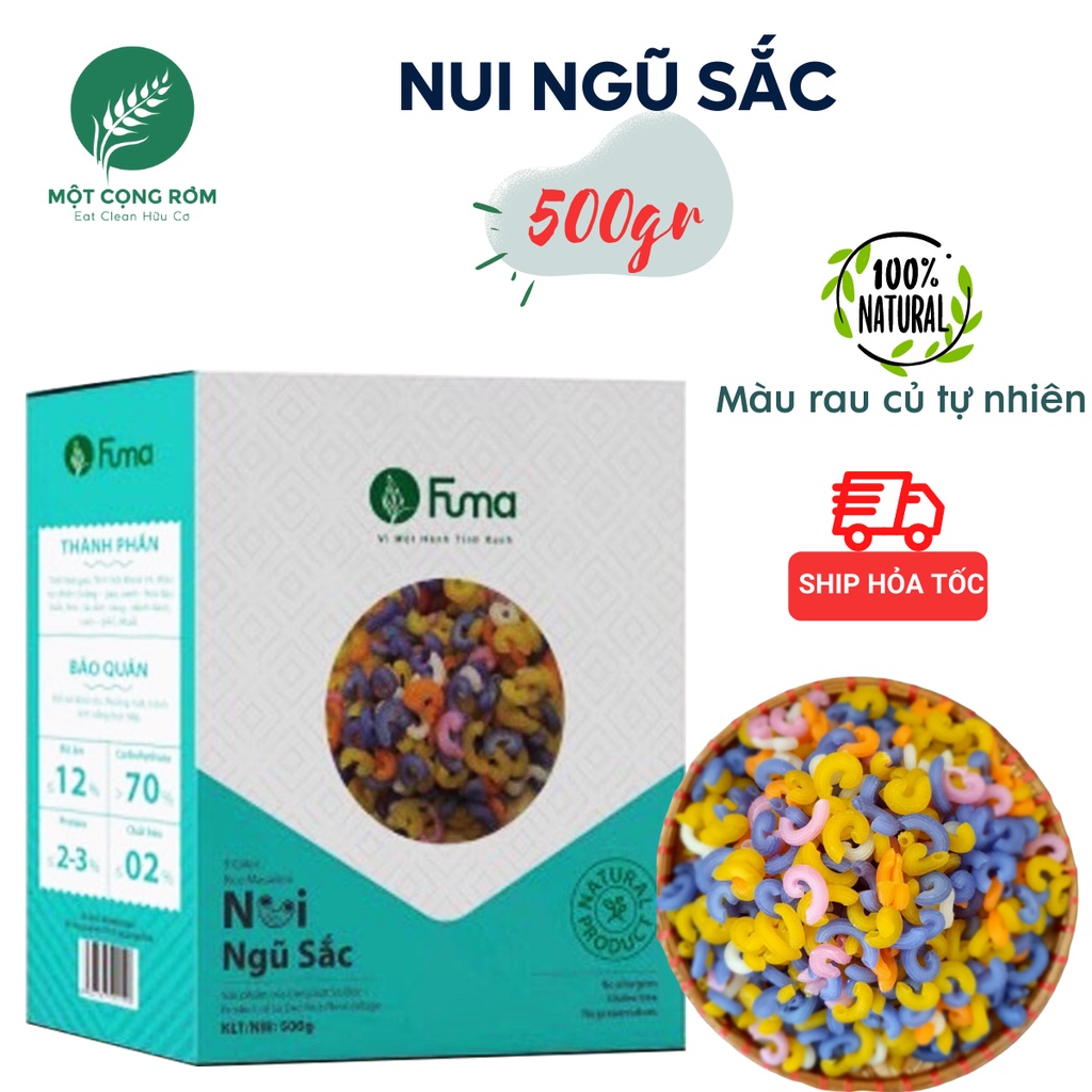 Nui ngũ sắc FUMA hộp 500gr, nui rau củ màu tự nhiên, cho bé ăn dặm 100% thành phần tự nhiên