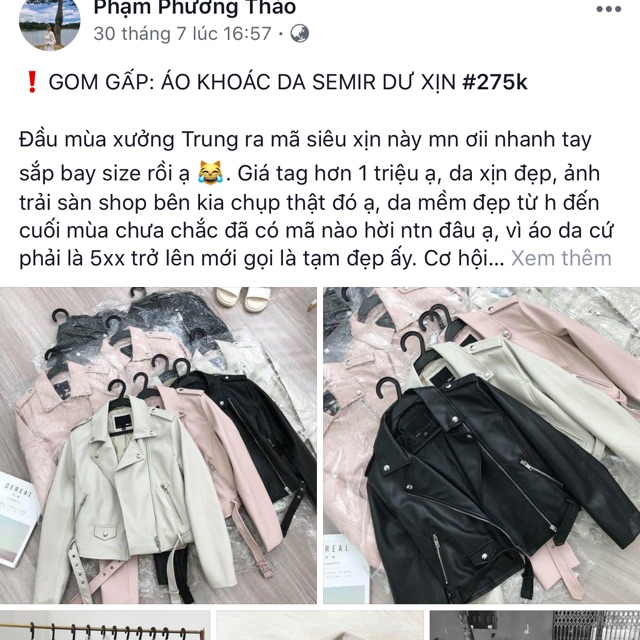 Áo da xuất dư (phí shopee 2% ) không có sẵn