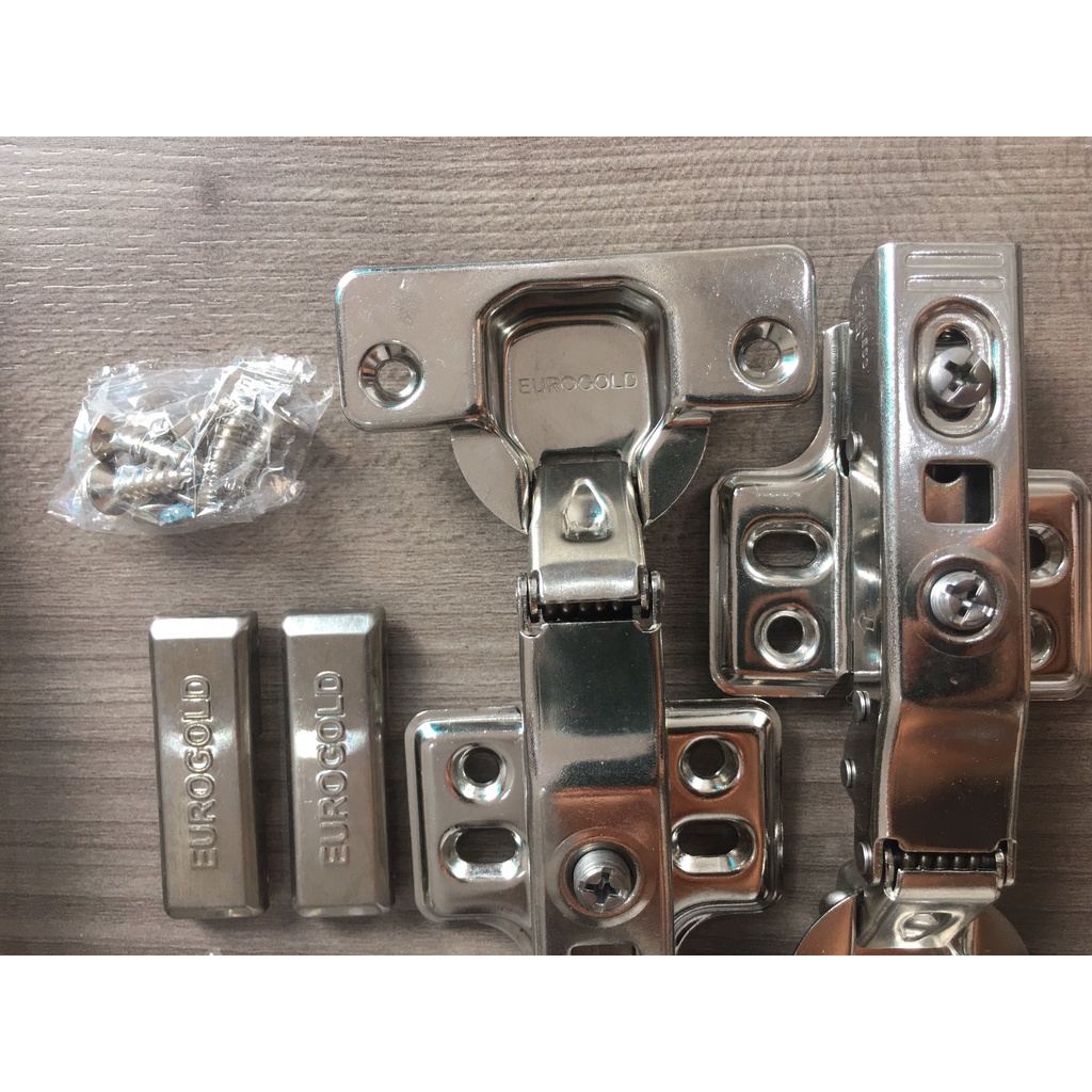 EUROGOLD - Bản lề thép giảm chấn 1 lớp mạ pitong to lắp thường thẳng/ cong 1/2/ cong 3/4