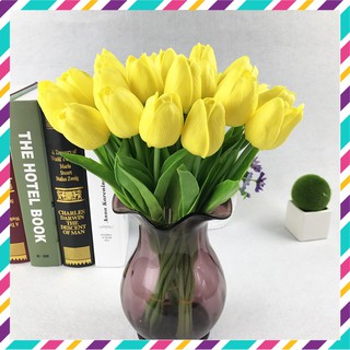 Combo 10 Bông Hoa Tulip giả PU bằng nhựa cao su cao cấp - Hoa lụa trang trí để bàn