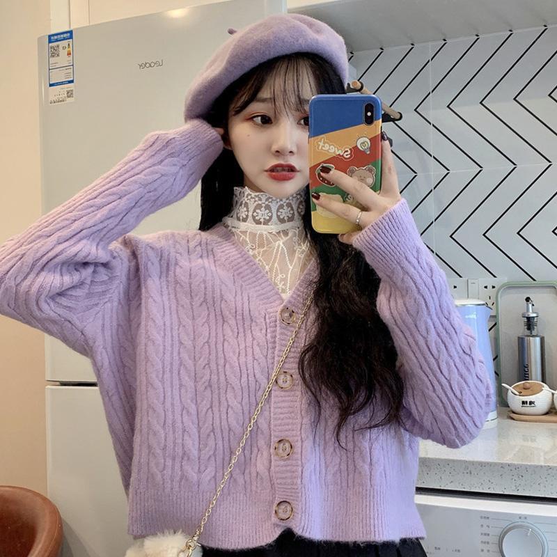 Áo Khoác Cardigan Dệt Kim Tay Dài Phong Cách Hàn Quốc Thời Trang Thu Đông