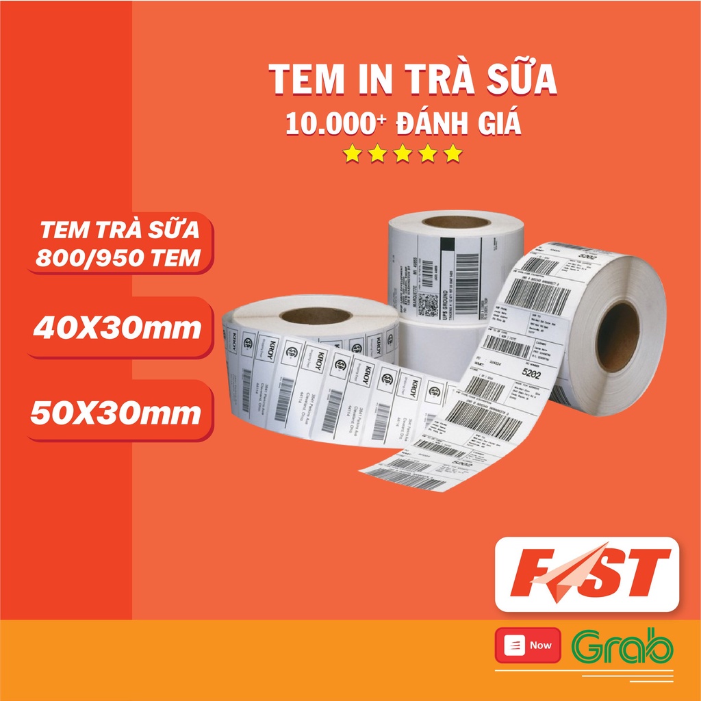 [Hỏa Tốc] Giấy in Tem Trà Sữa 50x30 (950 tem), 40x30 (800 tem), Giấy In Decal Nhiệt, In Bill, Dán Ly, Trà Chanh