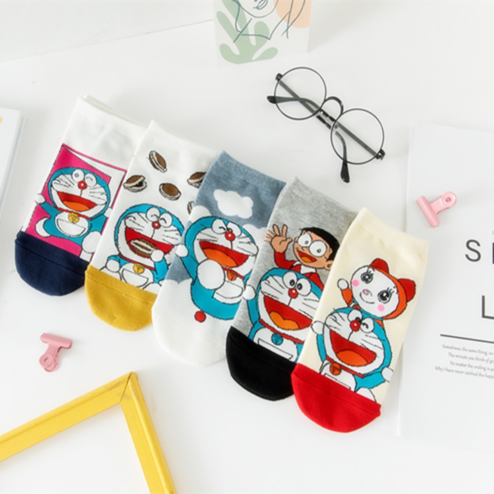 Set 5 đôi Tất vớ nam nữ cổ ngắn hình Doreamon phong cách hàn quốc Micado