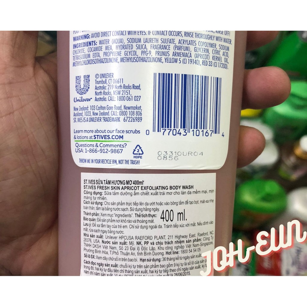 Sữa tắm St.Ives chiết xuất mơ/ cam và chanh hồng/ muối biển/ yến mạch và bơ 400ml