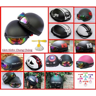 (Kèm Kính) Mũ Bảo Hiểm Nửa Đầu- Tặng Chong Chóng