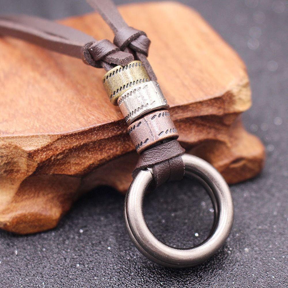 VANES1 Vòng cổ Da Mặt Tròn Đính Cánh Thiên Thần Cá Tính Cho Nam