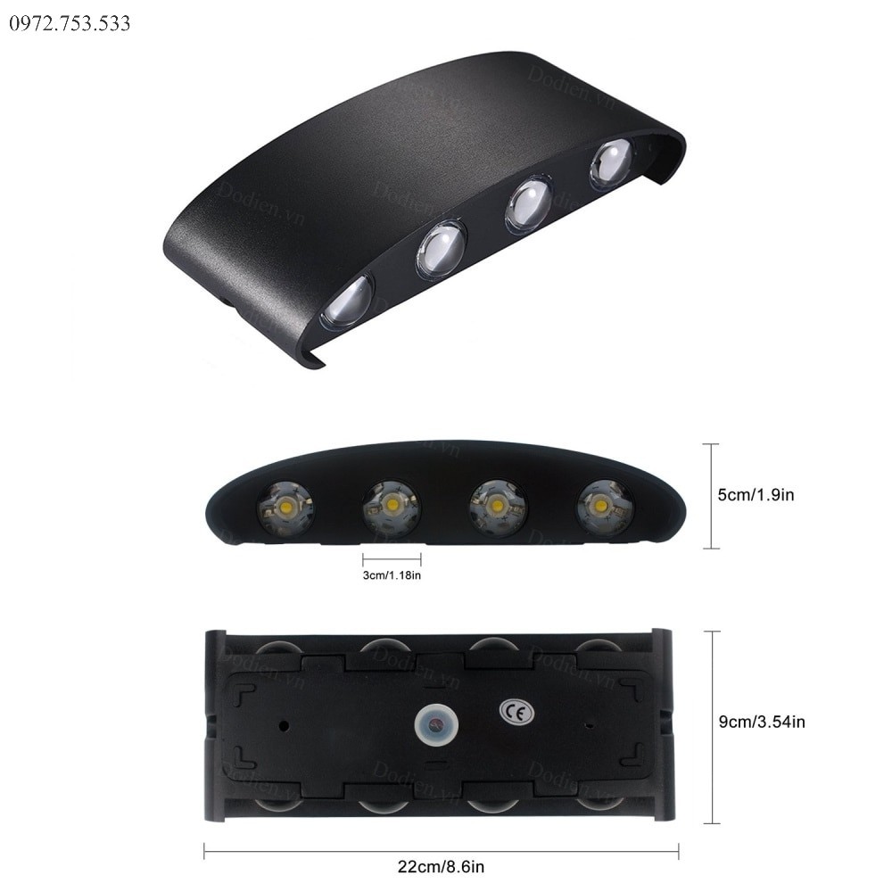 Đèn trang trí hắt tường 2 đầu - 8w chống nước TN189 (Đen/Trắng) - Bảo hành 18 tháng - Energy Green Lighting