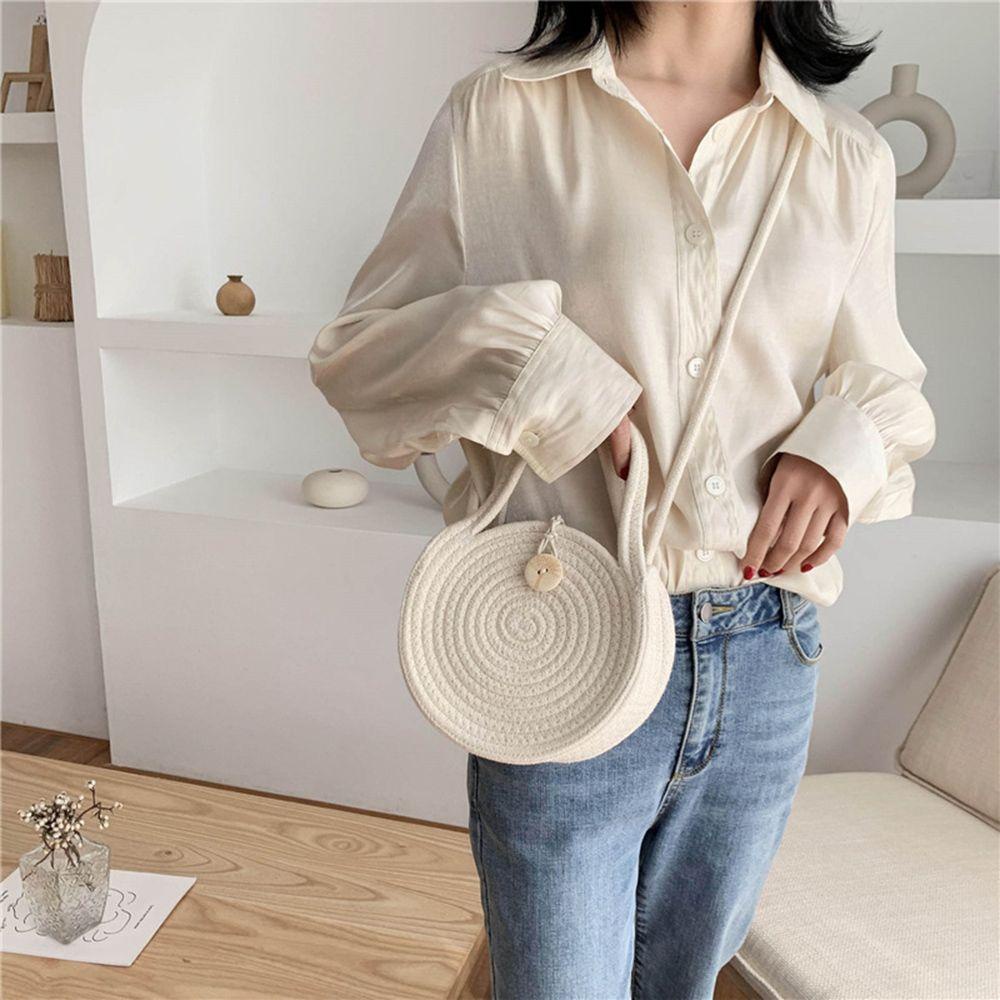 Túi cói Vai Hình Tròn Đan Sợi Rơm Thủ Công Nhiều Màu Thời Trang Cho Nữ