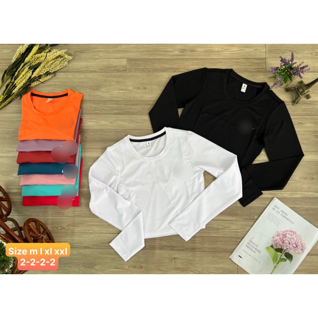 Áo Croptop Tay Dài Tập Gym Yoga Nữ, Vải Thun Lạnh Phối Lưới Lưng - ATD06