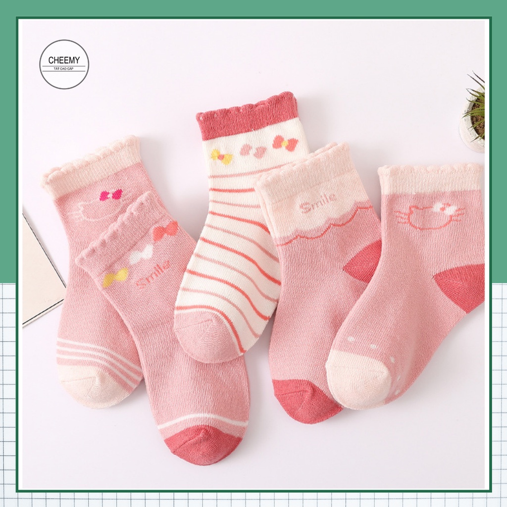 Set Tất Vớ Cao Cấp Bé Gái Cotton Co Giãn Thoáng Khí Thấm Hút Khử Mùi