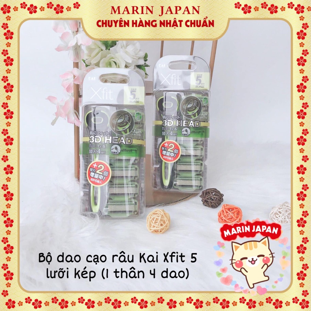 Set Dao cạo râu 3D Kai Xfit hàng nội địa Nhật Bản 6 lưỡi thay thế