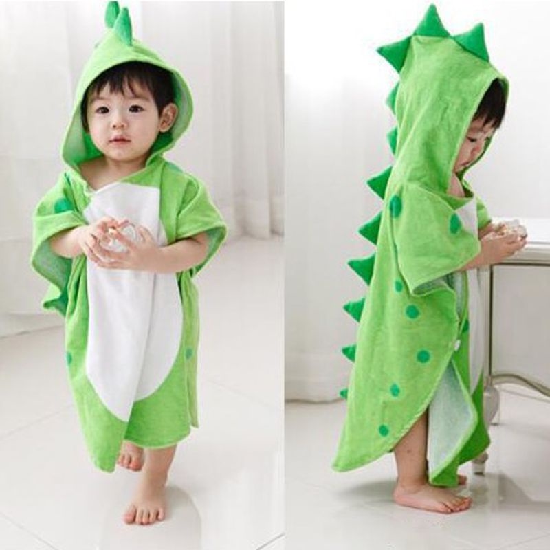 Áo Choàng Tắm Có Mũ Trùm Hình Khủng Long Xinh Xắn Dành Cho Bé