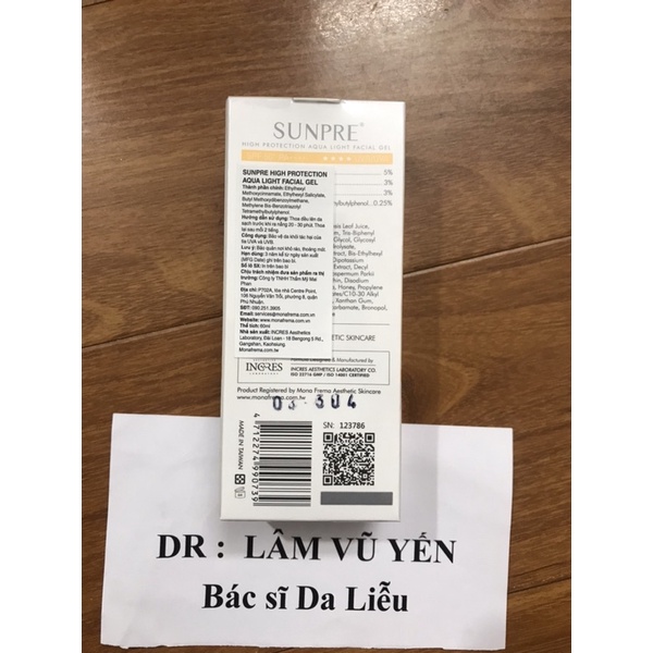 Kem chống nắng có màu Mona Frema SUNPRE DD,AA, DD X-treme SPF50+ 20ml - Dr. Lâm Vũ Yến