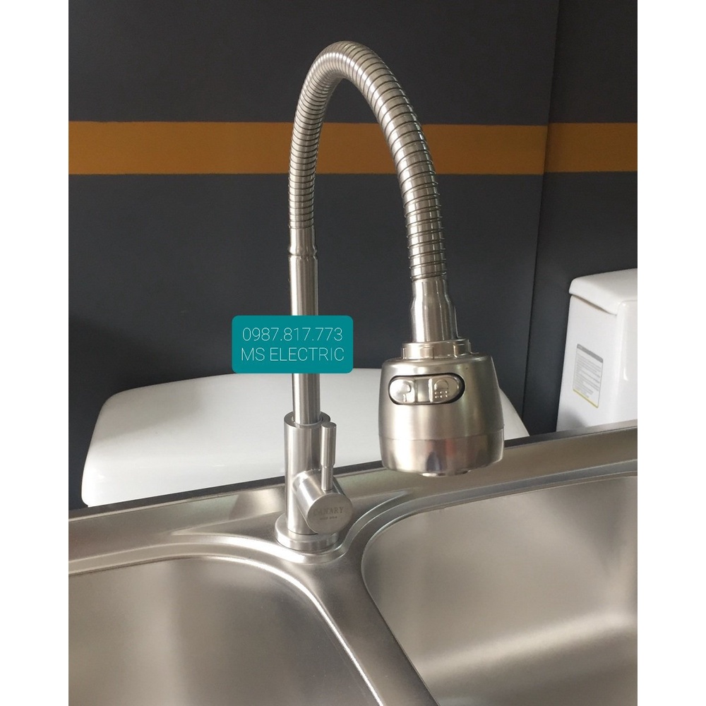 Vòi chén inox 304, vòi chén bẻ lò xo dẻo, vòi chén 2 chế độ nước, tăng áp, vòi chén rẻ, vòi rửa chén
