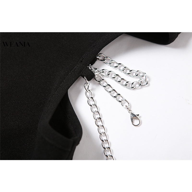 Đầm Tay Ngắn Phối Dây Xích Phong Cách Thời Trang Hàn Quốc Dành Cho Nữ