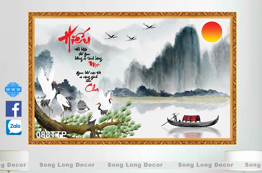 Tranh Dán Tường Chữ Cha Mẹ- SL088TTP-Tranh 3d Thư Pháp - Song Long Decor