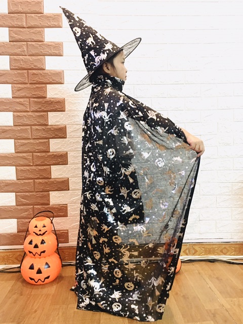 Áo choàng phù thủy kèm mũ hóa trang cóplay HALOWEEN nhiều màu