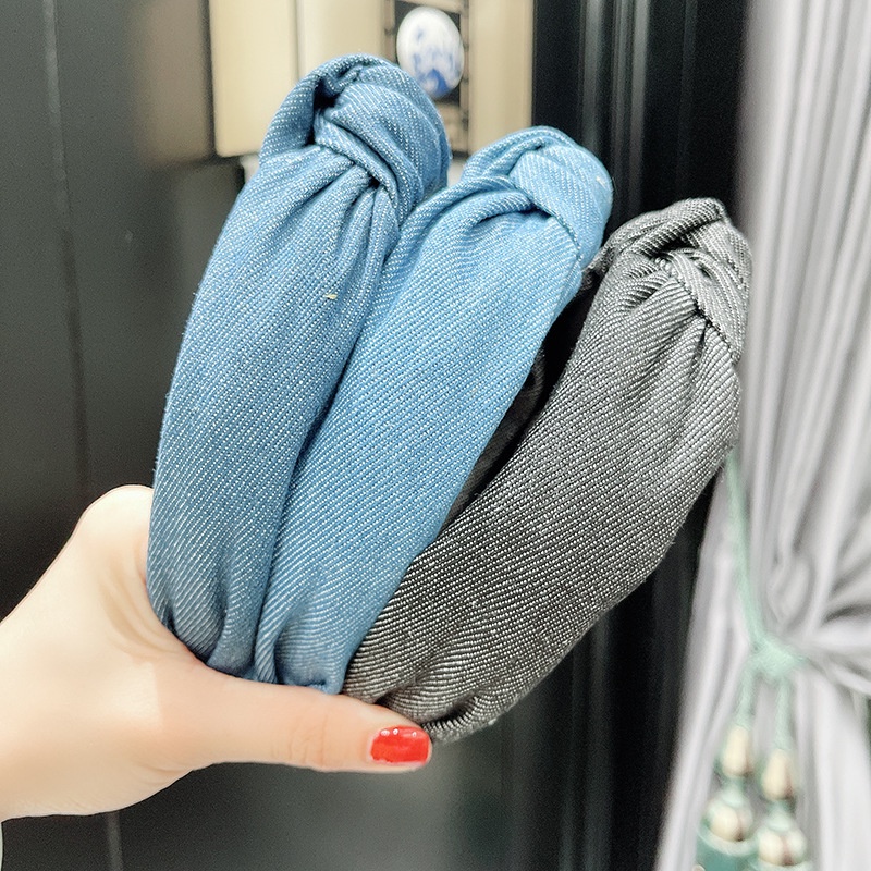 Băng Đô Denim Màu Nhuộm Bản Rộng Thời Trang Cho Nữ