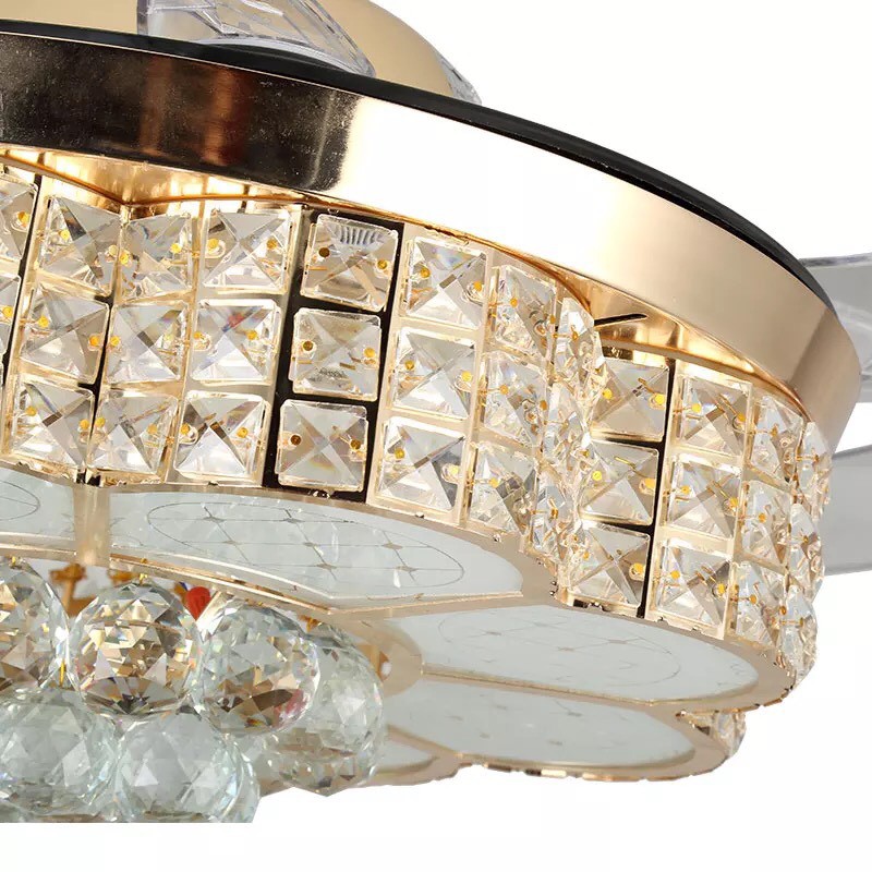 (Bảo hành 5 năm) Quạt trần đèn giấu cánh hoa pha lê, 3 chế độ, có điều khiển HT-6097 | BigBuy360 - bigbuy360.vn