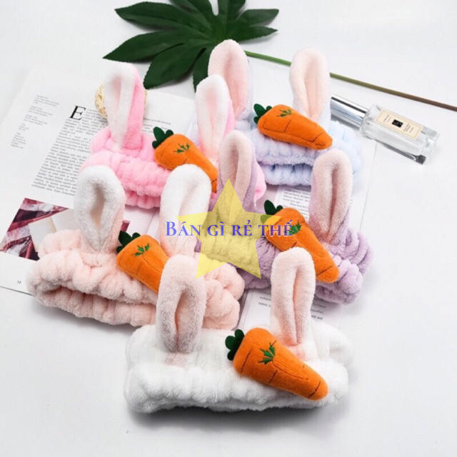 Băng đô tai thỏ + cà rốt 3D vải bông nhung xù