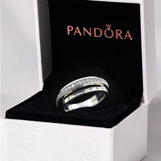 Nhẫn Đính Hôn Mạ Bạc 925 Khắc Logo Pandora Đính Kim Cương Nhân Tạo Cho Nữ