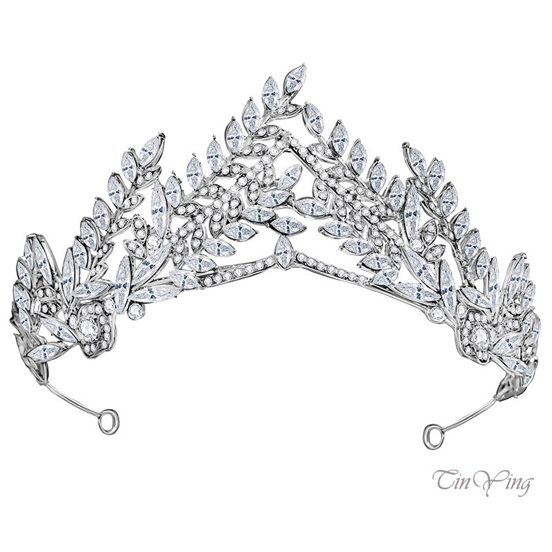 GETNOIVAS Vương Miện Hợp Kim Đính Đá Zircon Hình Lá Cao Cấp Sang Trọng Cho Cô Dâu