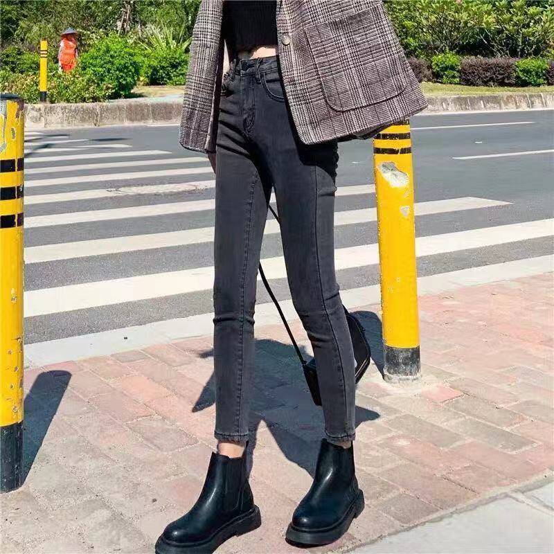 25-32 Women's high waist Korean style Jeans student slim long trousers high slime stretch pencil pants