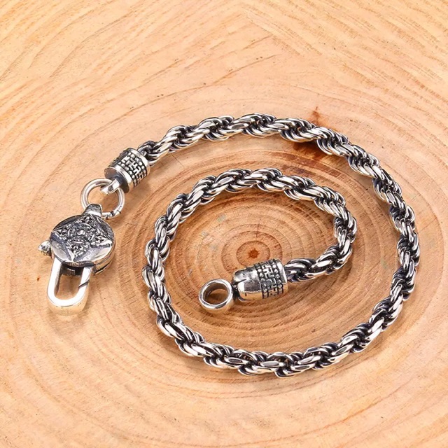 Lắc Tay Bạc Thái S925 Móc khoá Hoa Mandala Chùy Kim Cang và Om Mani Padme Hum