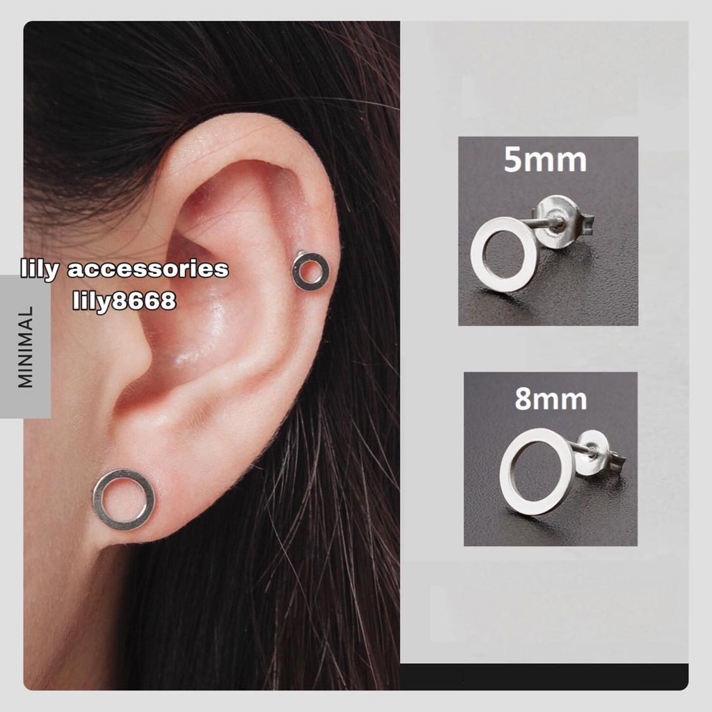 Round Minimal Earring khuyên tai titan tròn không gỉ không đen không dị ứng cho nam nữ (nút xỏ)