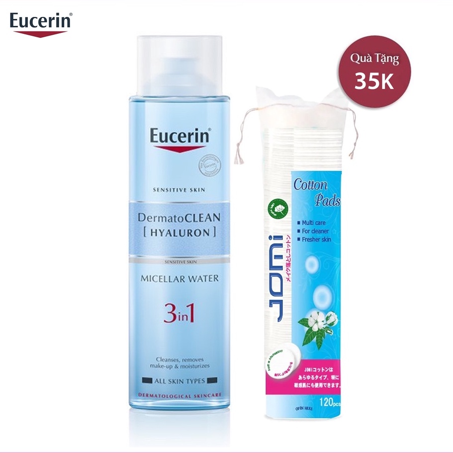 Nước Tẩy Trang Eucerin Dermatoclean Hyaluron 3In1 Dịu Nhẹ Cho Da Nhạy Cảm 400ml TẶNG Bông Tẩy Trang Yomi