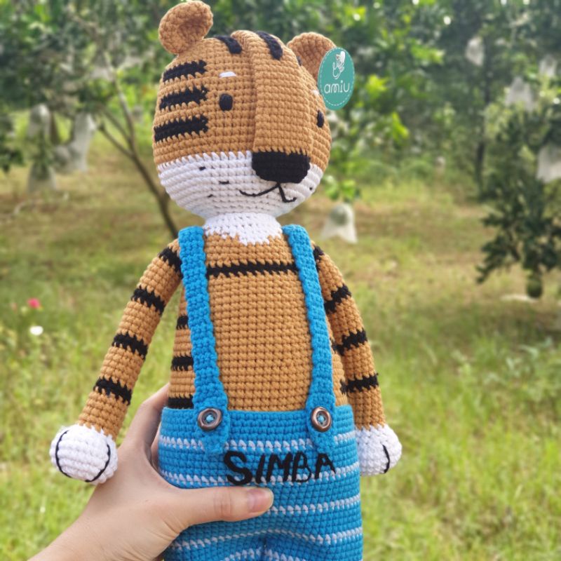 Hổ nhồi bông - Gấu bông handmade cao cấp Amigurumi - Hổ quần yếm handmade dễ thương làm quà cho bé