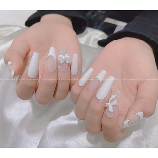 Nailbox thiết kế móng úp thiết kế mẫu trắng nơ
