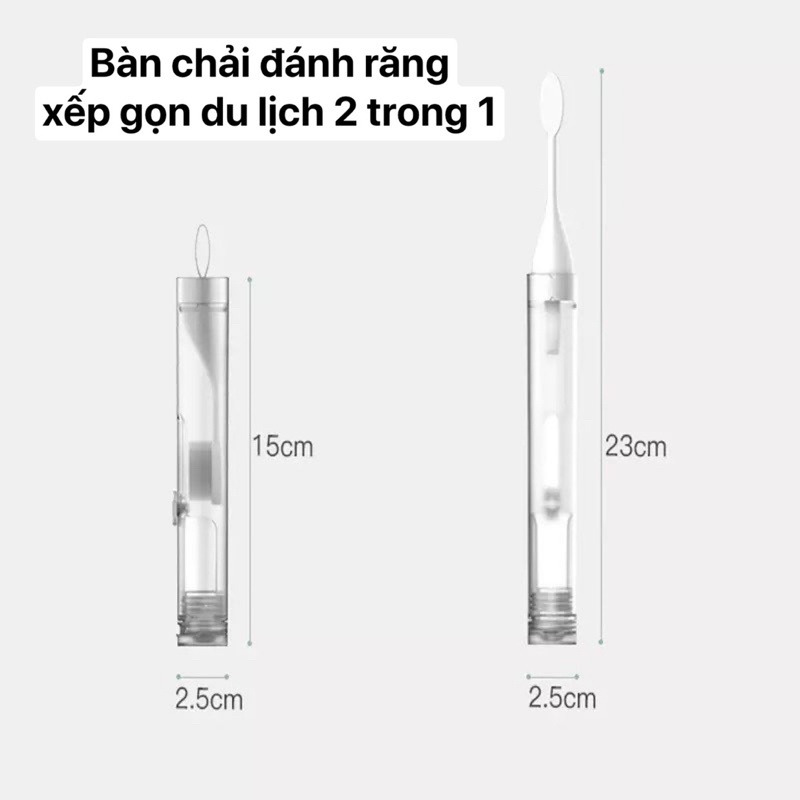 Bàn chải đánh răng xếp gọn du lịch 2 trong 1; có ngăn đựng kem đánh răng