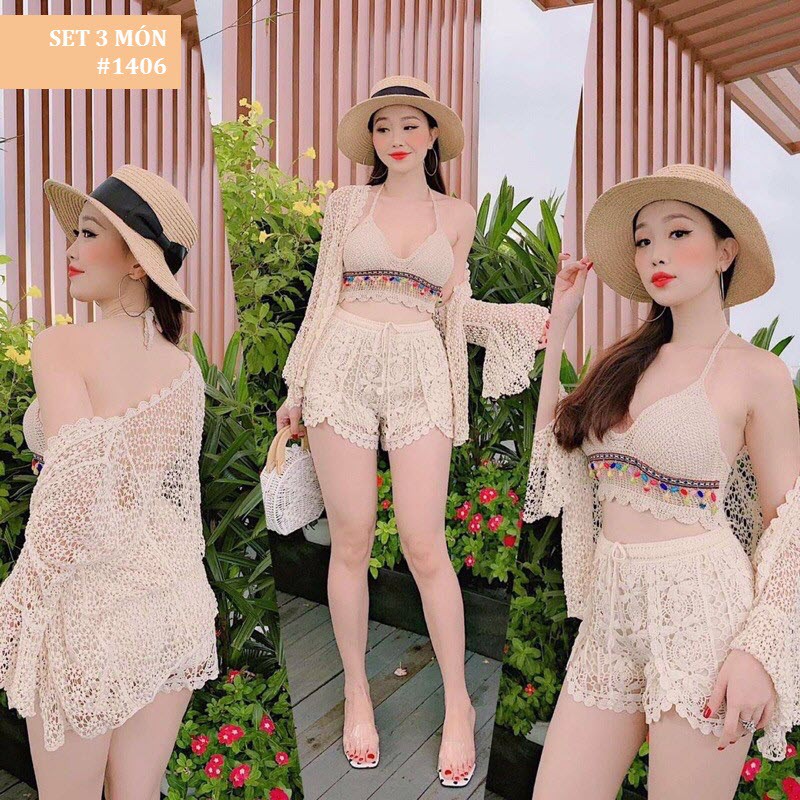[Hàng Nhập] SET Bikini LEN MÓC Style Hàn quốc &quot;sang trọng _ tinh khôi #1406